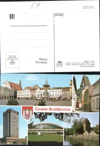 256486,Ceske Budejovice Budweis Hauptplatz Brunnen Kirche Turm Gebäude Hochhaus Mehrbildkarte