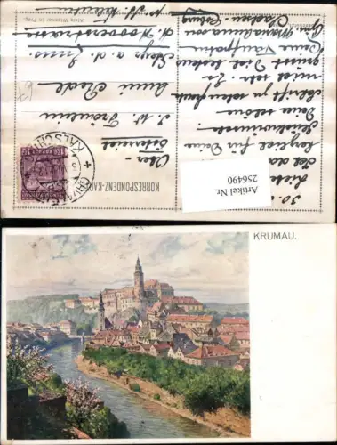256490,Künstler AK Jansa Krummau an d. Moldau Cesky Krumlov Totale m. Burg Schloss