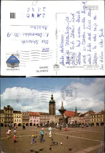 286968,Ceske Budejovice Budweis Zizkovo namesti Platz Brunnen Turm