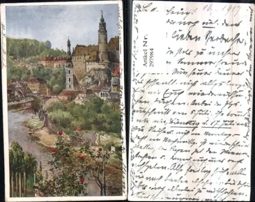 297984,Künstler AK E. F. Hofecker Cesky Krumlov Krumau Teilansicht