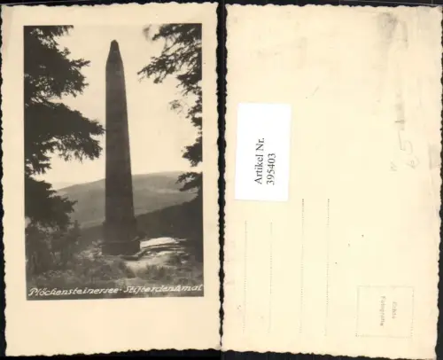 395403,Foto AK Plöckensteiner-See Stifterdenkmal Obelisk b. Nova Pec