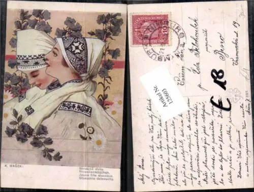 125603,Tschechische Trachten Volkstracht Tracht Mähren K. Masek sign Slowakenmädchen Slowaken