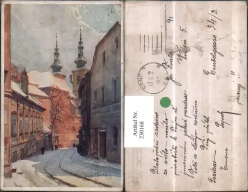 230168,Künstler AK J. Setelik Brno Brünn Dominikanergasse Straßenansicht Winterbild