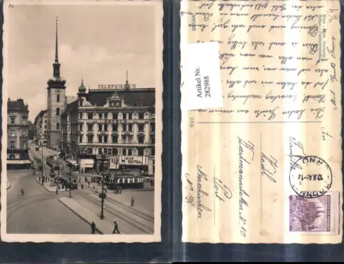 282988,Brünn Brno Namesti Svobody Freiheitsplatz Straßenansicht Straßenbahnen Telefunken Kino