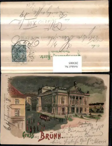 283005,Litho AK Gruß aus Brünn Brno Stadttheater Theater pub Regel e Klug 5011