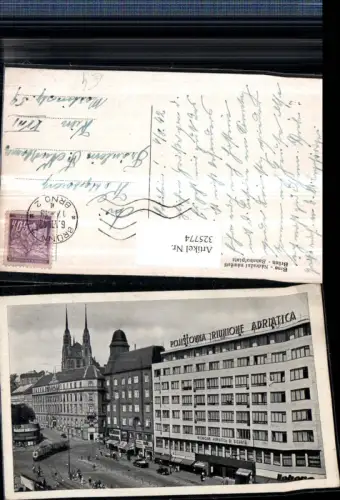 325774,Brünn Brno Nadrazni namesti Bahnhofplatz Kirche Straßenbahn
