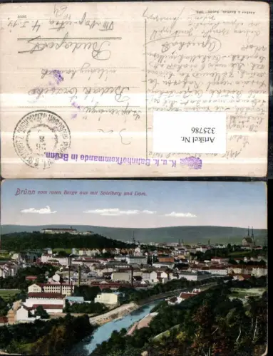 325786,Brünn Brno Totale vom roten Berge m. Spielberg u. Dom Feldpost K.u.K. Bahnhofkommando