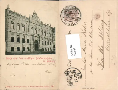 552042,tolle AK Göding Hodonin Südmähren Dt. Studentenheim Studentika
