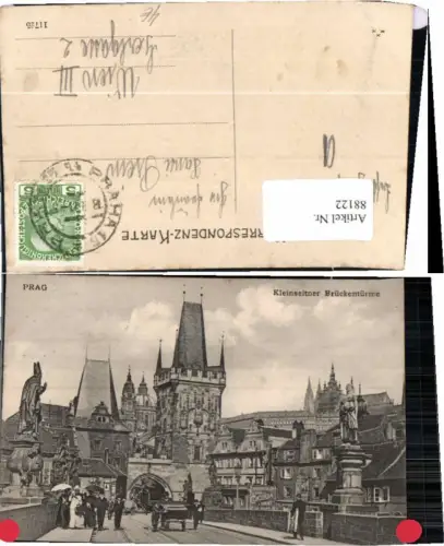 88122,Prag Praha Kleinseitner Brückenturm Leute