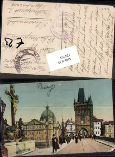 124703,Stadt Prag Praha Karlsbrücke Leute 1915 Feldpost