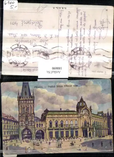 188690,Künstler AK C. Mateju Prag Praha Prasna brana Obecni dum Turm