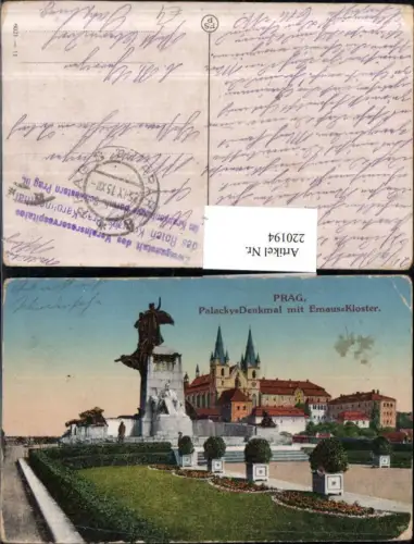 220194,Prag Praha Palacky-Denkmal m. Emaus-Kloster