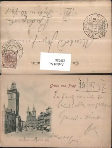 229788,Prag Praha Teinkirche Kirche u. Großer Ring Rathaus pub Stengel e Co 2117 Bahnpost Zug 38