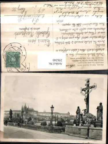 256240,Prag Praha Das Kreuz auf d. Karlsbrücke Brücke Blick auf Burg Hradschin Hradcany