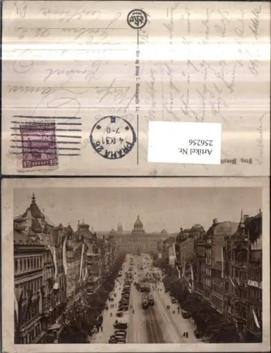 256256,Prag Praha Wenzelsplatz Straßenansicht Fahnen