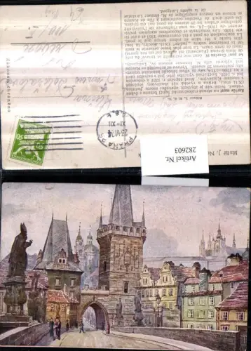 282603,Künstler AK Dr. K. Belohlavek Malir J. Novotny Prag Praha Brücke Tor Turm