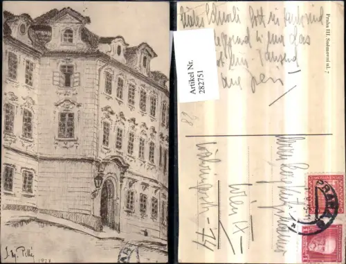 282751,Künstler AK J. M. Pettey Praha Prag Snemovni ul 7 Gebäude