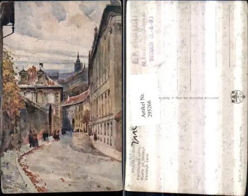 295266,Künstler AK Jan Spacil Prag Praha Valdstynska ulicka Straßenansicht