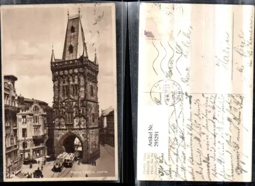 295291,Prag Praha Prasna brana Pulverturm Turm Straßenbahnen