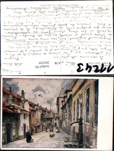 295359,Künstler AK F. Engelmüller Prag Praha Zlata ulicka Gasse Brunnen Motiv