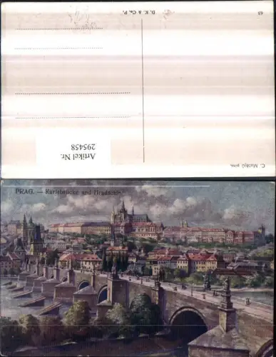 295458,Künstler AK C. Mateju Prag Praha Teilansicht Karlsbrücke Brücke u. Hradschin