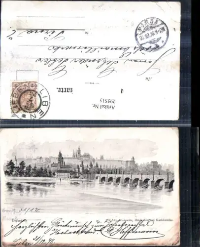 295515,Künstler AK Prag Praha Kleinseite Hradschin u. Karlsbrücke Brücke