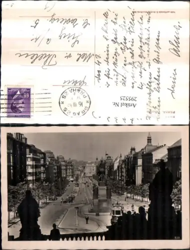 295525,Prag Praha Vaclavske namesti Wenzelsplatz Straßenansicht Denkmal Straßenbahn Nr. 8