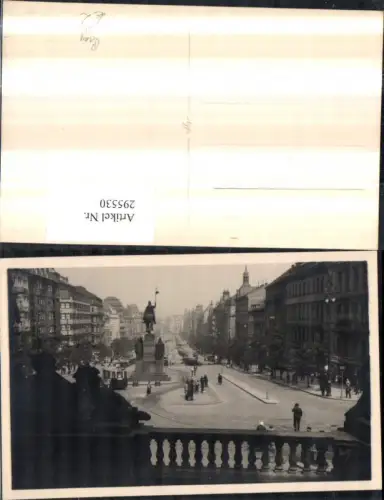 295530,Prag Praha Wenzelsplatz Straßenansicht m. Denkmal Straßenbahn