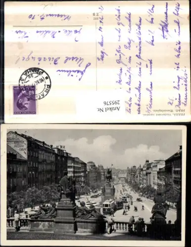 295576,Prag Praha Vaclavske namesti Wenzelsplatz Straßenansicht Denkmal Straßenbahn Nr. 23