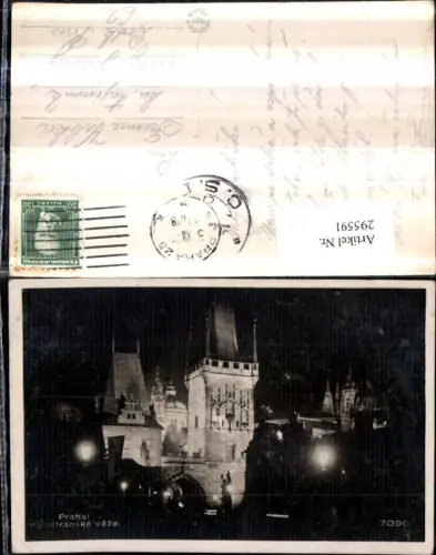 295591,Prag Praha b. Nacht Malostranske veze Brückenturm Turm Kirche