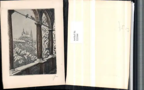 325344,Künstler AK Handgemalt Prag Praha Blick zum St. Veitsdom Arkaden