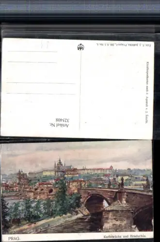 325408,Künstler AK J. Safarik Prag Praha Karlsbrücke Brücke m. Hradschin
