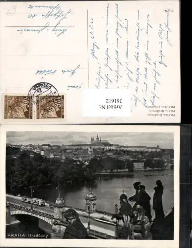 361612,Praha Prag Blick auf Hradcany Burg Hradschin Brücke Straßenbahn