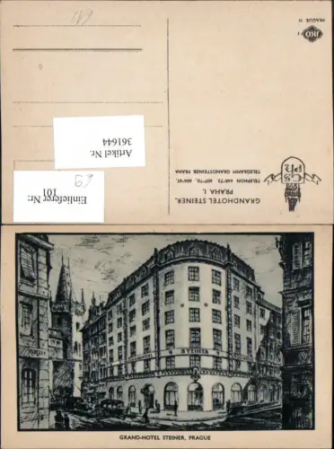 361644,Künstler AK Praha Prag Grand Hotel Steiner Turm