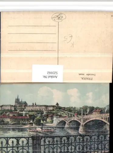 523162,Künstler AK Prag Praha Denisuv most Brücke Dampfer m. Burg