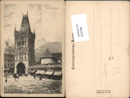 615748,Künstler AK Radierung Prag Praha Pulverturm