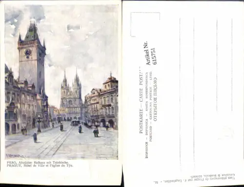 615751,Künstler AK F. Engelmüller Prag Praha Altstädter Rathaus Teinkirche