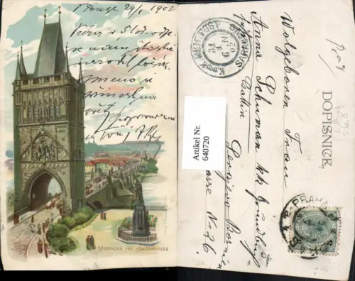 640720,Litho Prag Praha Mostecka vez staromestska Stempel Kk Milt. Post Sarajevo