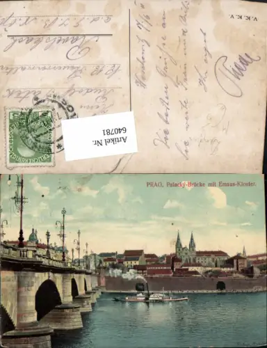 640781,Prag Praha Palacky-Brücke m. Emaus-Kloster Schiff Dampfer