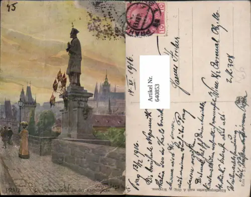 640853,Künstler AK W. Jansa Prag Praha Sct. Johann Säule Karlsbrücke