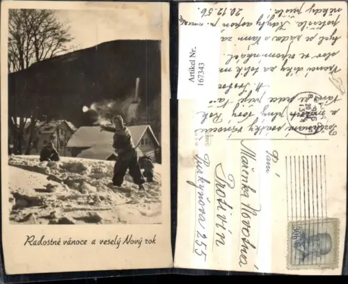 167343,Radostne vanoce a vesely Novy rok Schneeballschlacht Kinder Praha Prag
