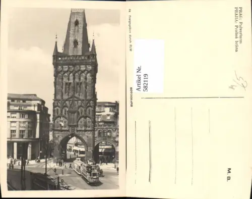 582119,Foto Ak Prag Praha Pulverturm Prasna brana Straßenbahn