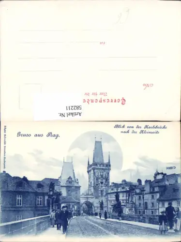 582211,Litho Prag Praha Blick v. d. Karlsbrücke n. d. Kleinseite