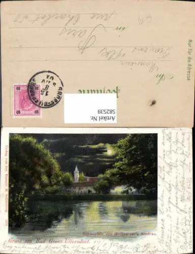582539,Mondschein Litho Groß Ullersdorf Velke Losiny Schauplatz Grillparzers Ahnfrau Czech Republic