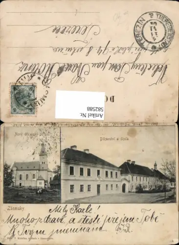 582588,Zasmuky Sasmuk Dekanstvi a skola Novy dekansky chram Kirche um 1904 Czech Republic