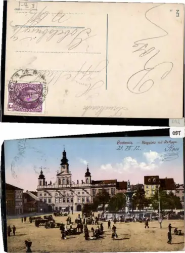 70192,Budweis Budejovice Ringplatz m. Rathaus 1910
