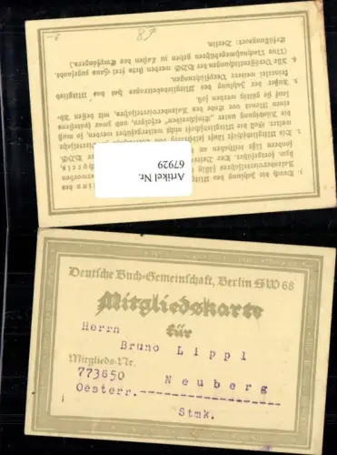 67929,Mitgliedskarte Deutsche Buchgemeinschaft Neuberg a.d. Mürz