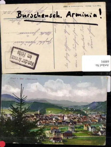 68091,Bruck a.d. Mur Photochromiekarte Feldpost pub Purger e Co 10949