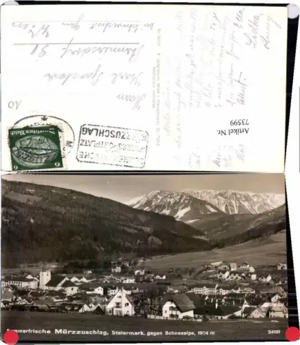 73599,Sommerfrische Mürzzuschlag Totale zum Ort 1939