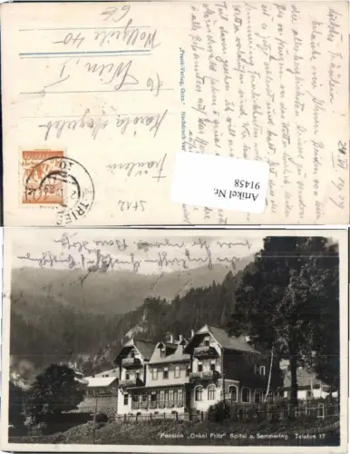 91458,Pension Onkel Fritz Spital am Semmering 1929